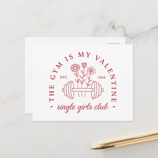 Der Fitnessraum ist mein valentiner Single Girls F Postkarte (Vorderseite/Rückseite Beispiel)