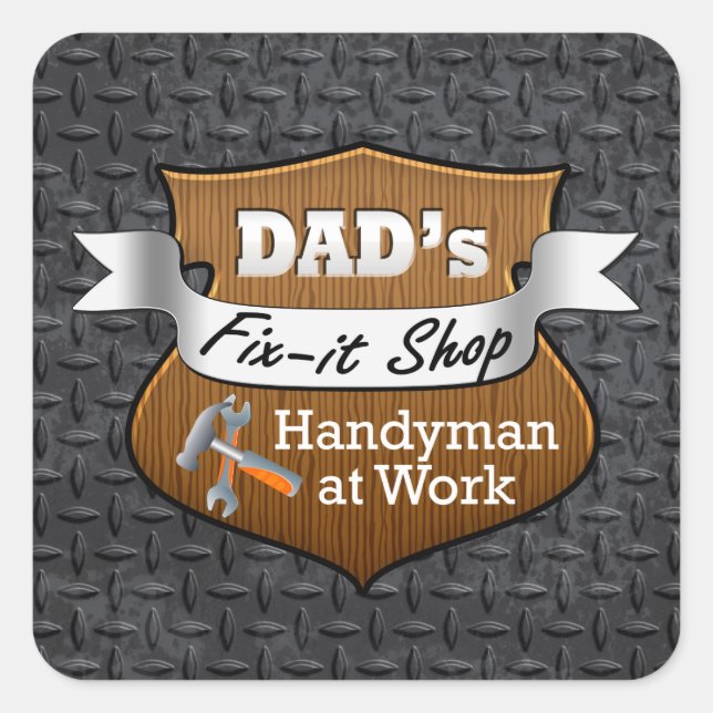 Der Fix-it-Shop des lustigen Vaters Handy Man Vate Quadratischer Aufkleber (Vorderseite)