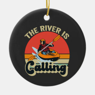 Der Fluss nennt Funny Kayak Outdoor Retro Keramik Ornament