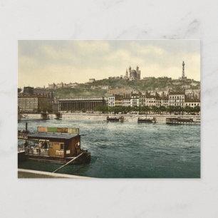Der Fourvière-Hügel vom St. Antoine-Kai, Lyon Postkarte
