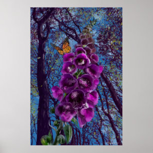 Der Foxglove mit Schmetterling in den Wäldern Gemä Poster