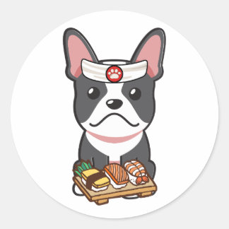 Der französische Bulldog ist ein Sushi-Koch Runder Aufkleber