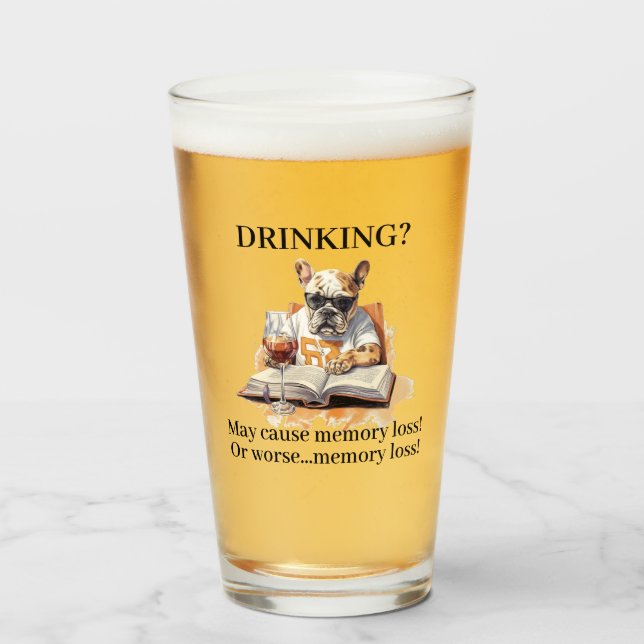 Der französische Bulldogge Lese Drink kann Gedächt Glas (Vorne (Gefüllt))