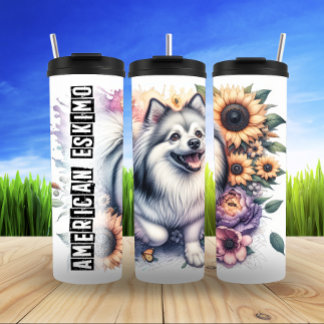 Der freudige Bloom des amerikanischen Eskimo-Hunde Thermosbecher