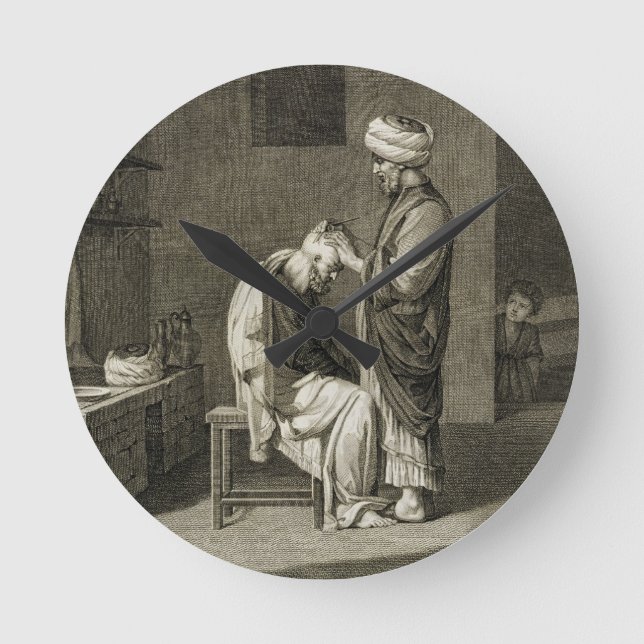 Der Friseur, den Künsten von des Volumen-II und Runde Wanduhr (Vorderseite)