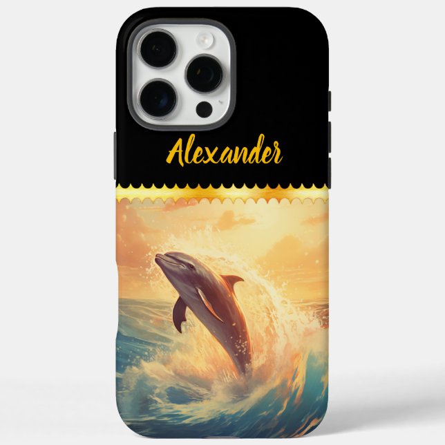 Der frohe Delphin springt mit Anmut über iPhone 16 Pro Max Hülle (Rückseite)