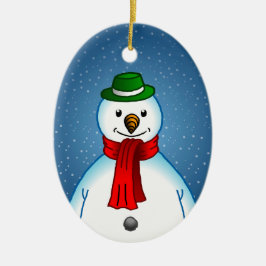 Der frohe Schneemann auf einem Weihnachtsschmuck