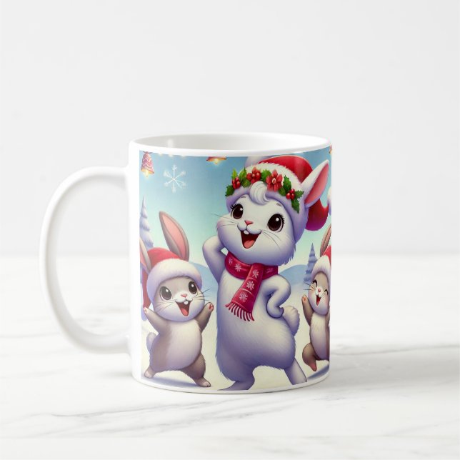 Der fröhliche Tanz eines Weihnachtsrabbits Kaffeetasse (Links)