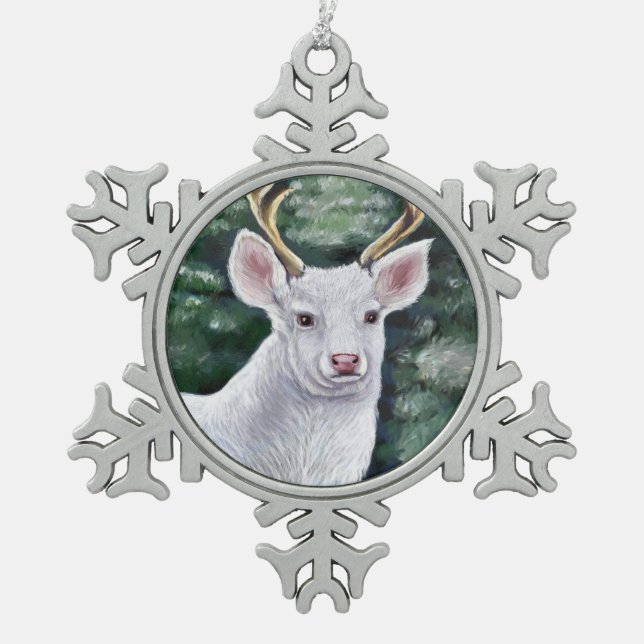 Der Frost-Hirsch Schneeflocken Zinn-Ornament (Vorderseite)