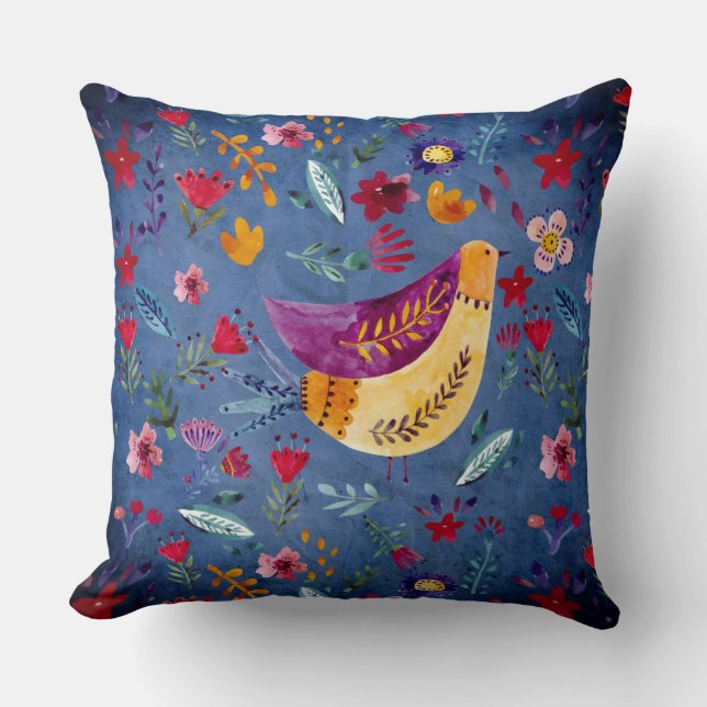 Der frühe Vogel im Blumengarten Kissen (Vorderseite)