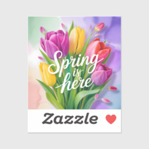 "Der Frühling ist da" Tulpenstrauß-Illustration Aufkleber