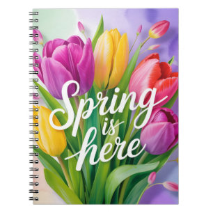 "Der Frühling ist da" Tulpenstrauß-Illustration Notizblock