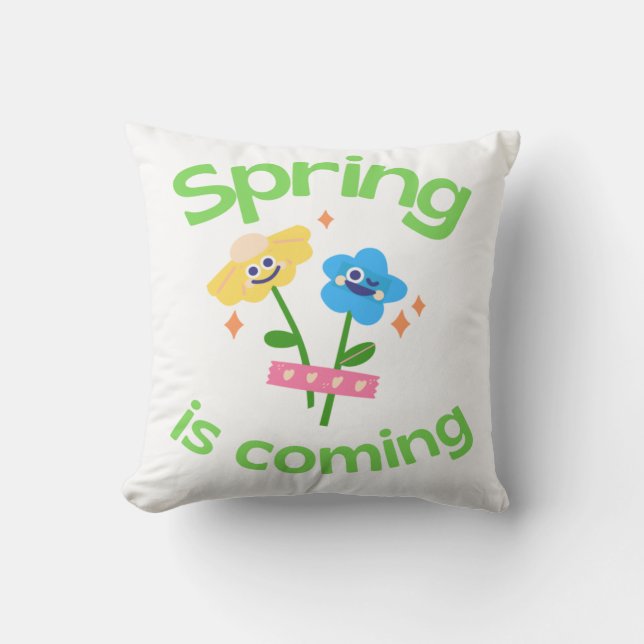 Der Frühling kommt mit niedlichen blauen und gelbe Kissen (Vorderseite)