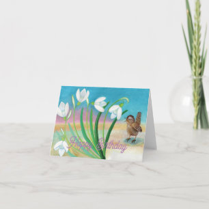 Der Frühling kommt - Wren bird & Snowdrop Karte