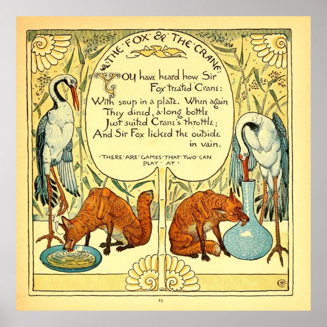 Der Fuchs und der Krane Walter Crane Poster (Vorne)