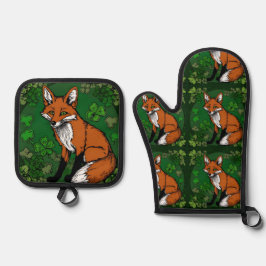 Der Fuchs und die Kleeblatts Ofenhandschuh & Topflappen-Set