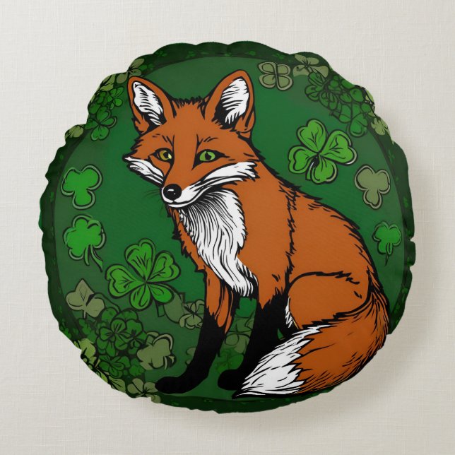 Der Fuchs und die Kleeblatts Rundes Kissen (Vorderseite)