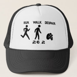 Der Funny Marathon Lauf. Gehen. Verzweiflung. Mini Truckerkappe