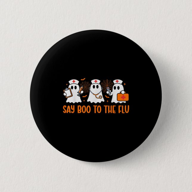 Der Funny Nurse Ghost Halloween Impfstoff sagt Boo Button (Vorderseite)