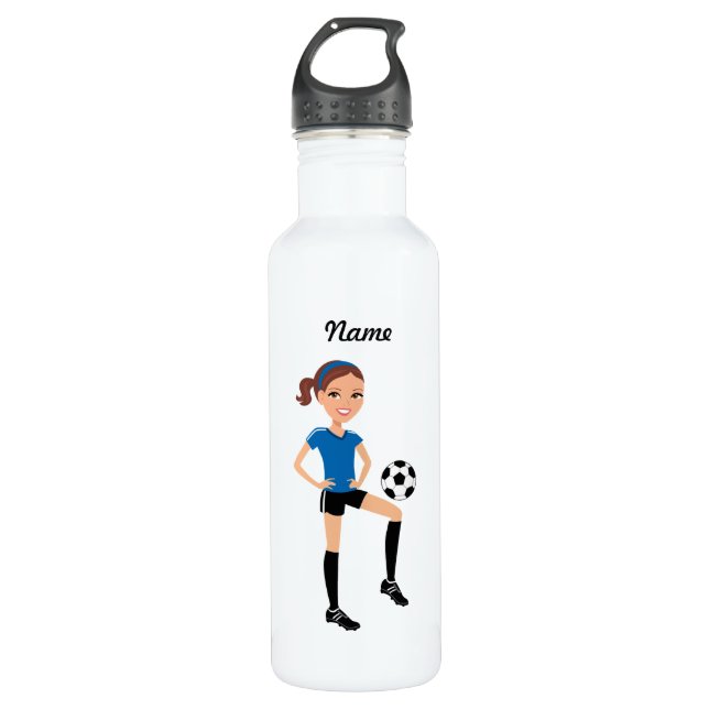 Der Fußball-Spieler des Mädchens personalisiert Edelstahlflasche (Vorderseite)