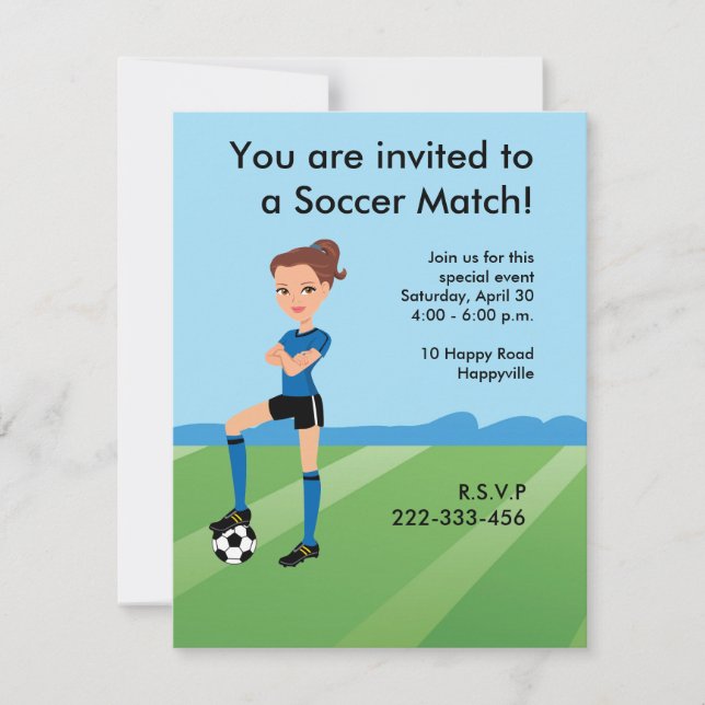 Der Fußball-Spieler des Mädchens personalisiert Einladung (Vorderseite)