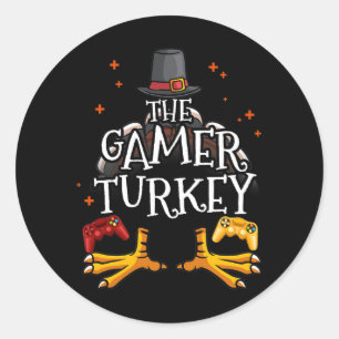 Der Gamer Türkei glücklich Thanksgiving Video Game Runder Aufkleber