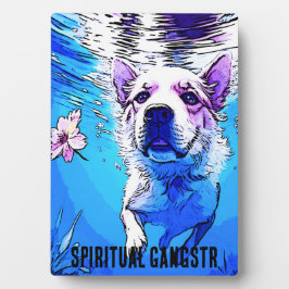 Der ganze amerikanische Schwimmhund mit Blume Fotoplatte