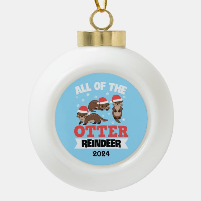 Der ganze Otter-Rentier Keramik Kugel-Ornament (Vorderseite)