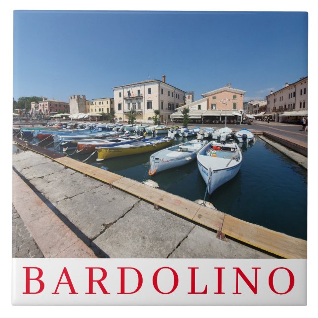 Der Gardasee Bardolino Hafen Aussicht Keramik Kach Fliese (Vorderseite)