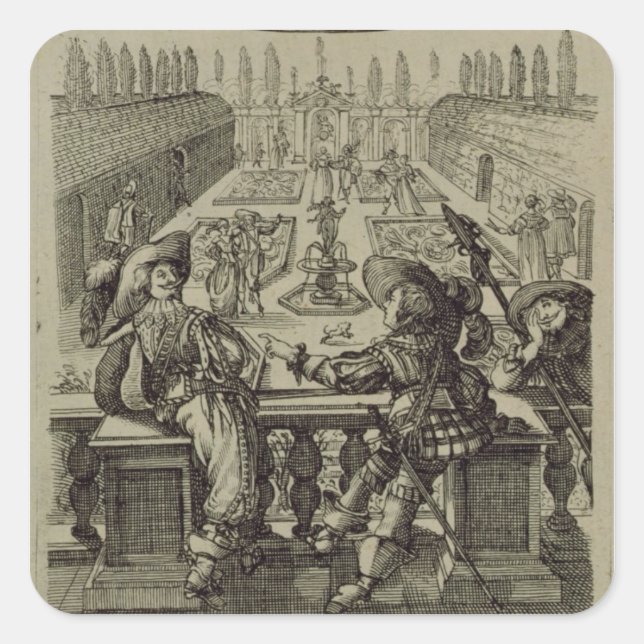 Der Garten des französischen Adels, c.1640 (gravi Quadratischer Aufkleber (Vorderseite)