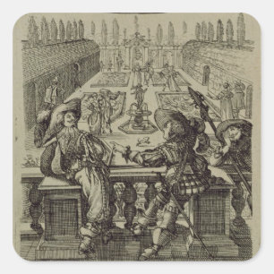 Der Garten des französischen Adels, c.1640 (gravi Quadratischer Aufkleber