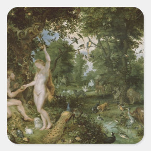 Der Garten Eden mit dem Fall des Menschen, c.1615 Quadratischer Aufkleber