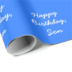 Der Geburtstag des Sohns, weiß auf blauer Geschenkpapier