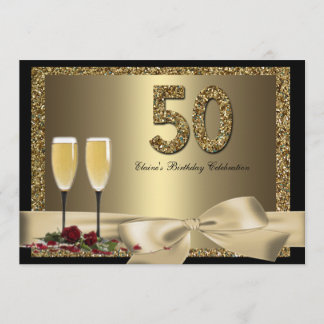 Der Geburtstag schwarzer Frau Goldchampagne 50. Einladung