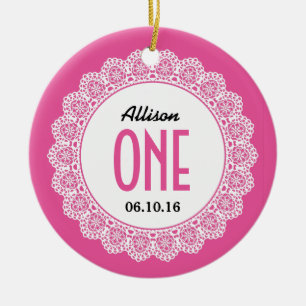 Der Geburtstags-Memento-Rosa des Babys 1. mit Keramikornament