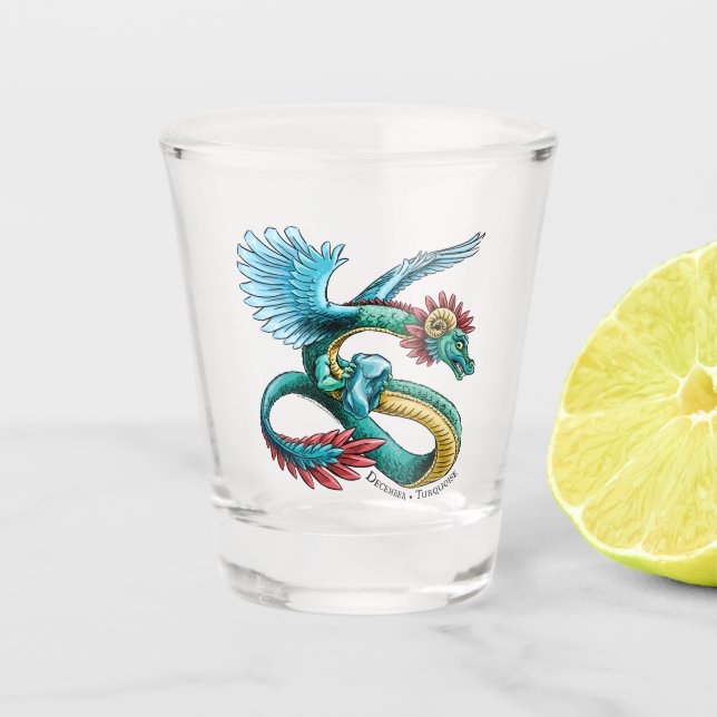 Der Geburtstagsdrache im Dezember: Türkis Schnapsglas (Vorderseite)