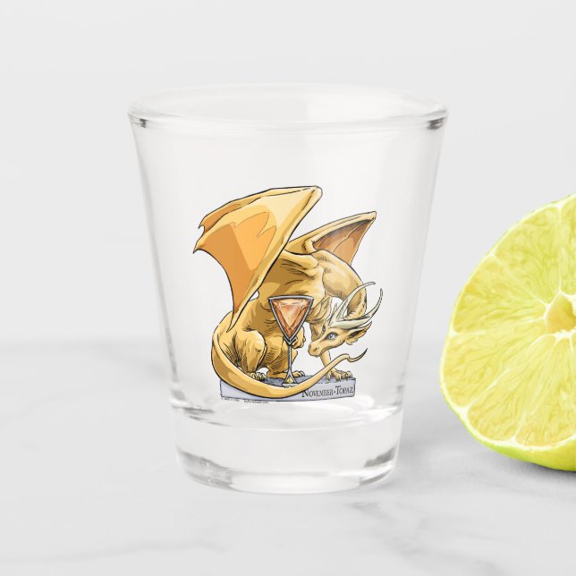 Der Geburtstagsdrache im November: Topaz Schnapsglas (Vorderseite)