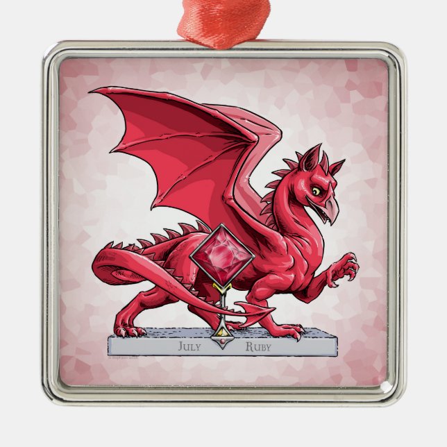 Der Geburtsteinzeitdrache im Juli: Ruby Ornament Aus Metall (Vorne)