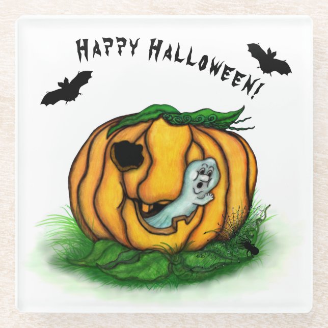 Der Geist von Halloween , Bat , Geist und Spider Glasuntersetzer (Vorderseite)