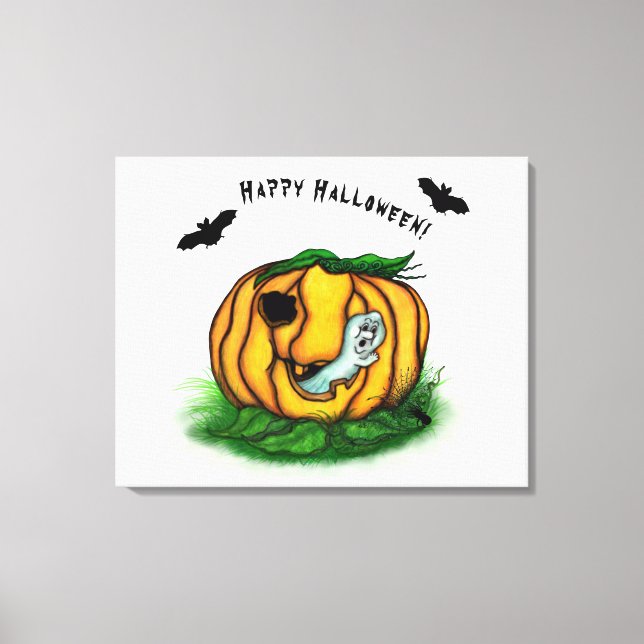 Der Geist von Halloween , Bat , Geist und Spider Leinwanddruck (Vorderseite)