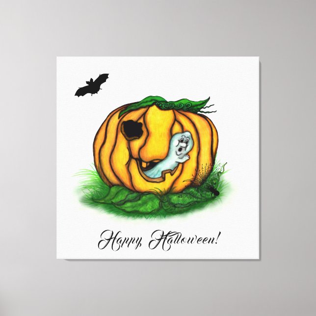 Der Geist von Halloween , Bat , Geist und Spider Leinwanddruck (Vorderseite)