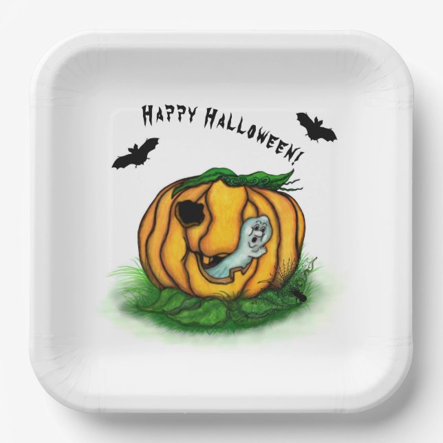 Der Geist von Halloween , Bat , Geist und Spider Pappteller (Vorderseite)