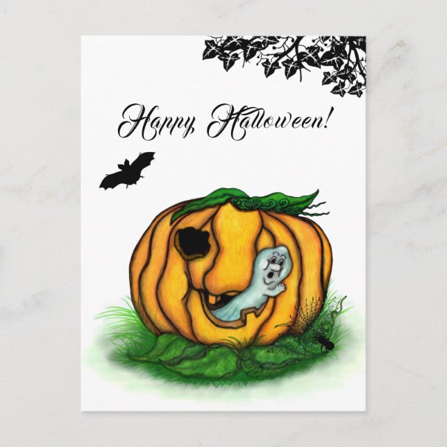 Der Geist von Halloween , Bat , Geist und Spider Postkarte (Vorderseite)