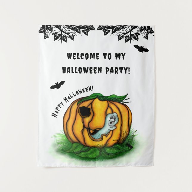Der Geist von Halloween , Bat , Geist und Spider Wandteppich (Vorderseite)