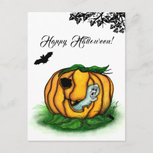Der Geist von Halloween, Fledermaus, Geist und Spi Postkarte