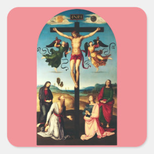 Der gekreuzigte Christus mit der Jungfrau Maria Quadratischer Aufkleber