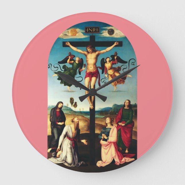 Der gekreuzigte Christus mit der Jungfrau Mary Große Wanduhr (Vorderseite)