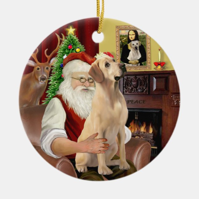 Der Gelbe Labrador des Weihnachtsmanns Keramik Ornament (Vorne)