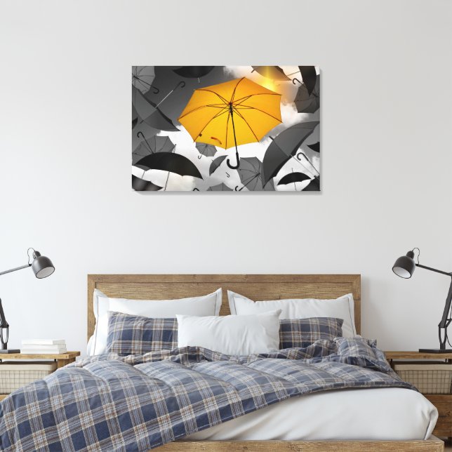 Der gelbe Regenschirm unter dem grauen Schirm Leinwanddruck (Insitu (Schlafzimmer))