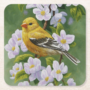 Der Gelbe Vogel in der Blume Kunst Rechteckiger Pappuntersetzer